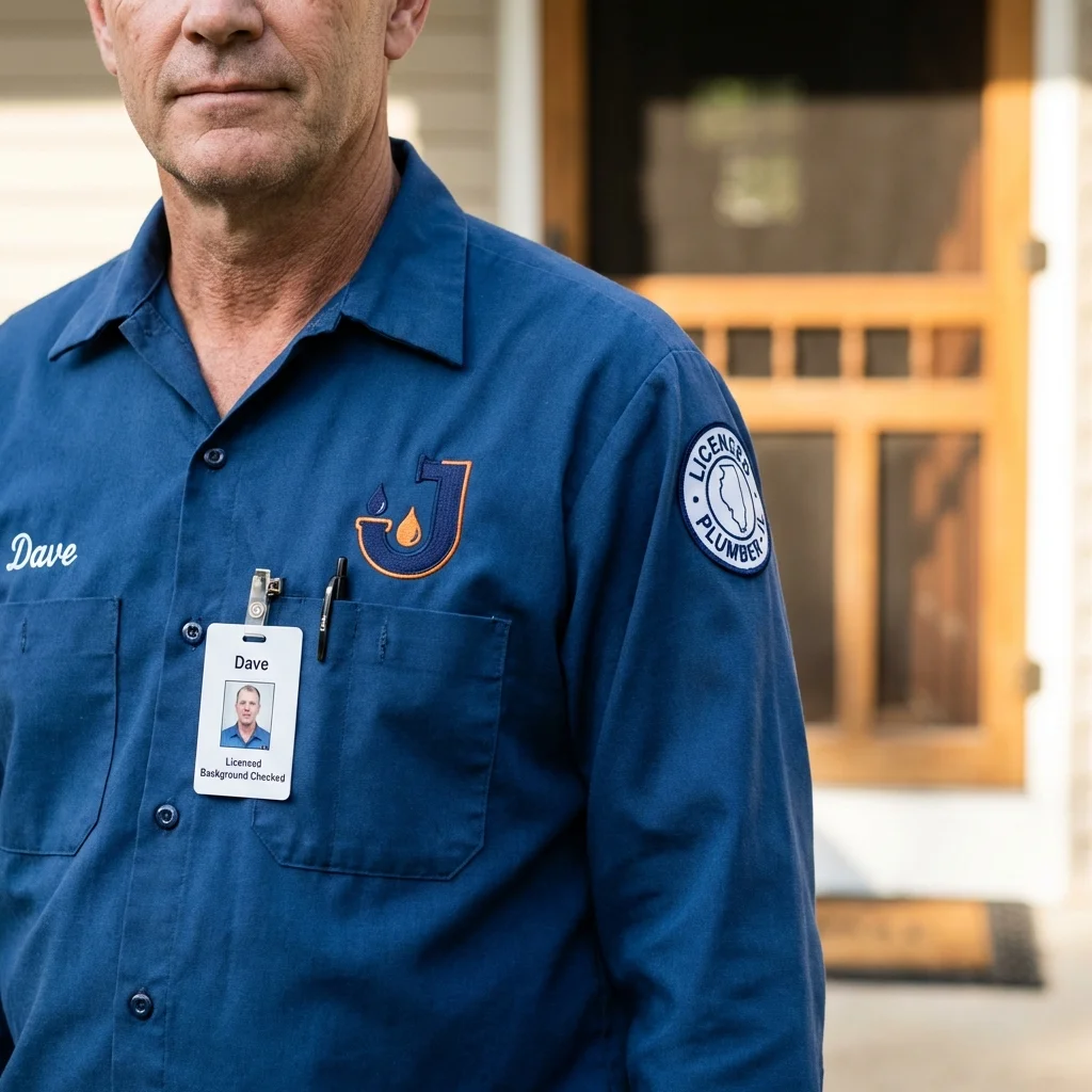 Licensed plumber showing ID badge in Oconomowoc, WI