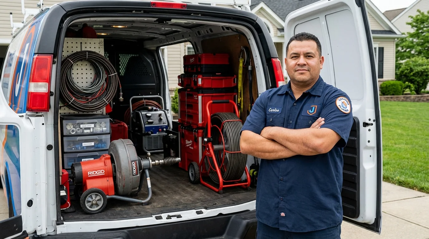 Professional drain cleaning equipment and Johns Plumbing LLC plumber in Oconomowoc