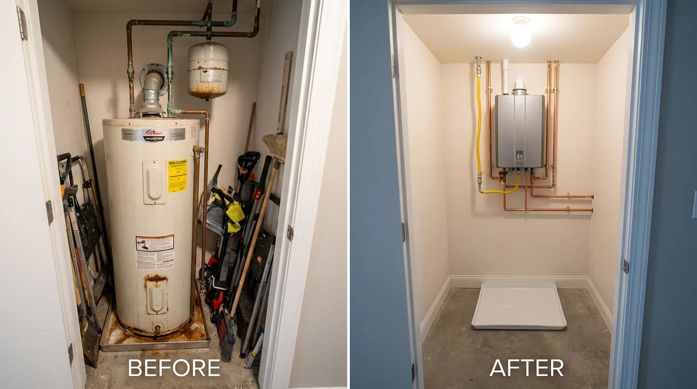 Tank water heater versus wall-mounted tankless unit comparison for Oconomowoc, WI homeowners