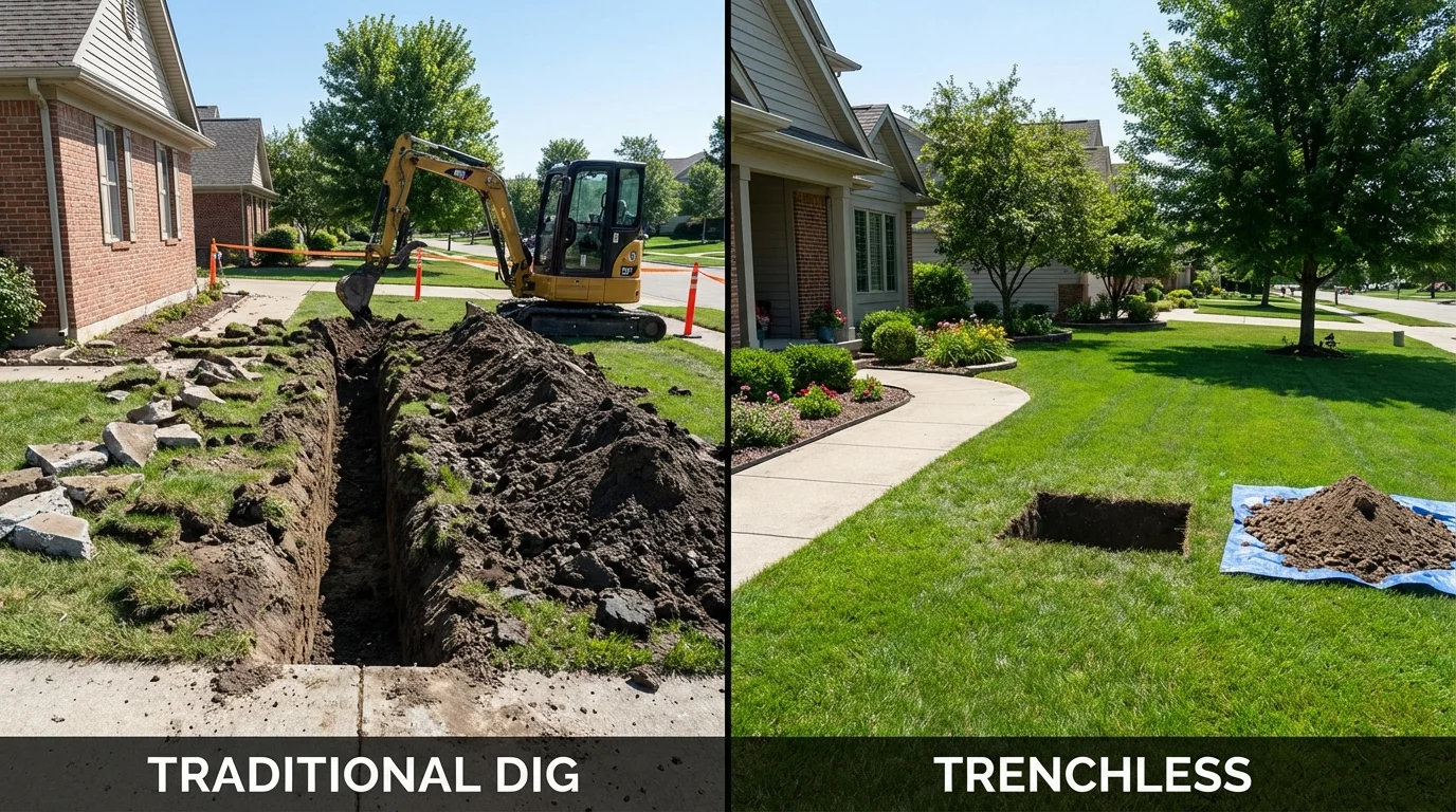 Trenchless sewer repair with minimal yard damage versus traditional excavation in Oconomowoc, WI